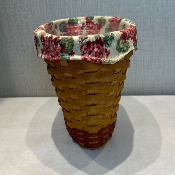 Longaberger Geranium Basket May 2002 Plastic Liner Floral Cloth Oval Cranberry P - Picture 4 of 10